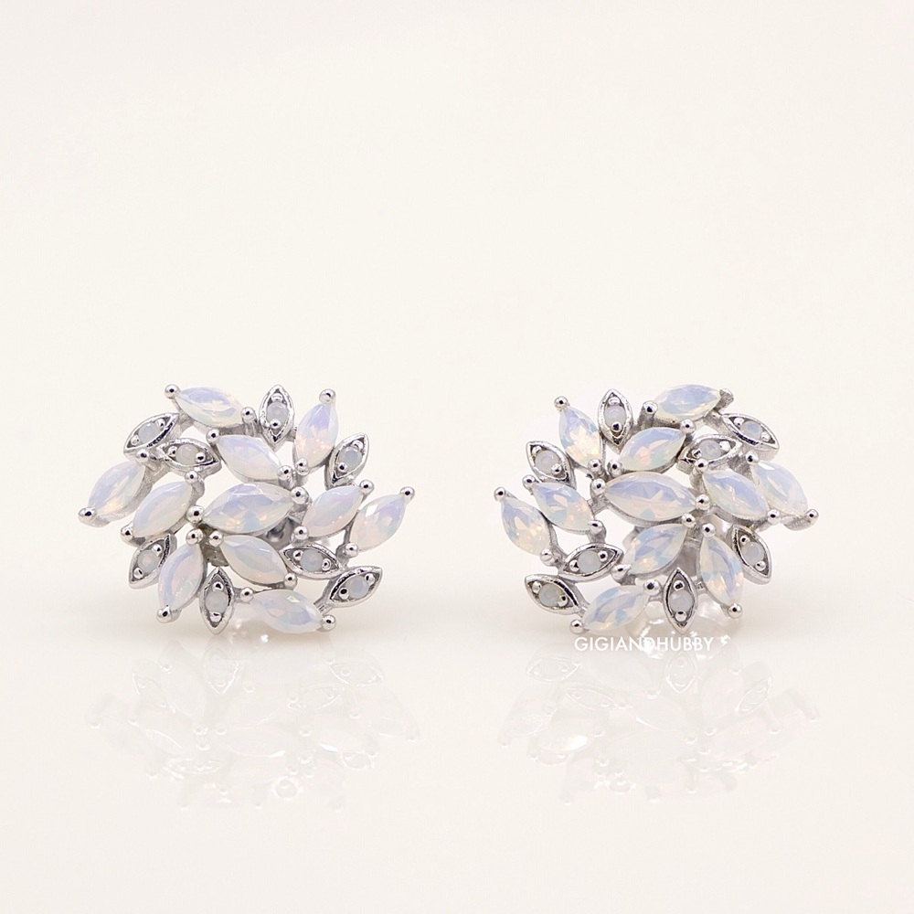 CZ leaf cluster stud earrings on sterling silver